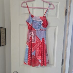 Live To Be Spoiled Red and Blue Patchwork Dress